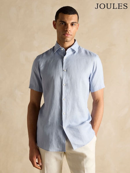 Joules Blue Short Sleeve 100% Linen Shirt (E83171) | £65