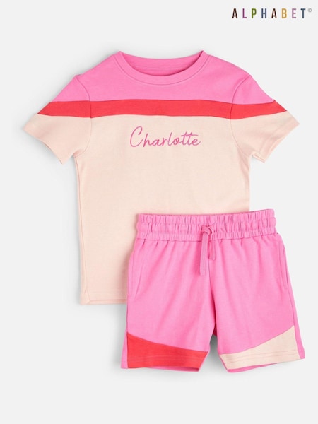 Alphabet Personalised Colourblock 100% Cotton T-Shirt and Shorts Set (E83293) | £20