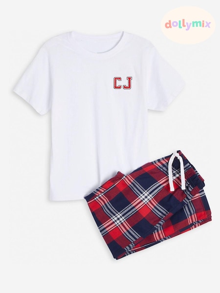 Dollymix Kids Red Personalised Monogrammed Tartan 100% Cotton Pyjamas (E83300) | £30