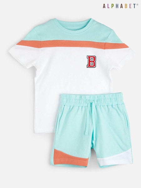Alphabet Personalised Monogram Colourblock 100% Cotton T-Shirt and Shorts Set (E83331) | £20