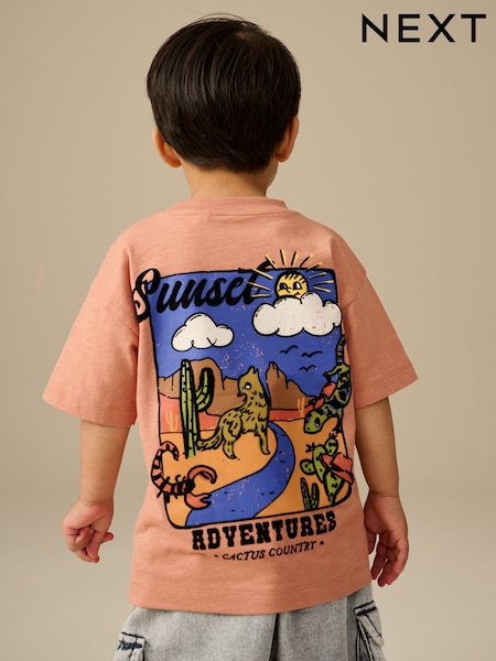 Rust Brown 100% Cotton Short Sleeve Back Print T-Shirt (3mths-7yrs) (E83345) | £6.50 - £8.50