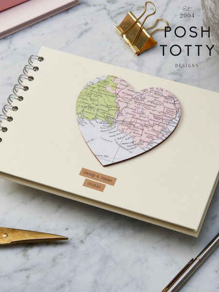 Posh Totty Designs Personalised Vintage Map Heart White Album (E83621) | £30