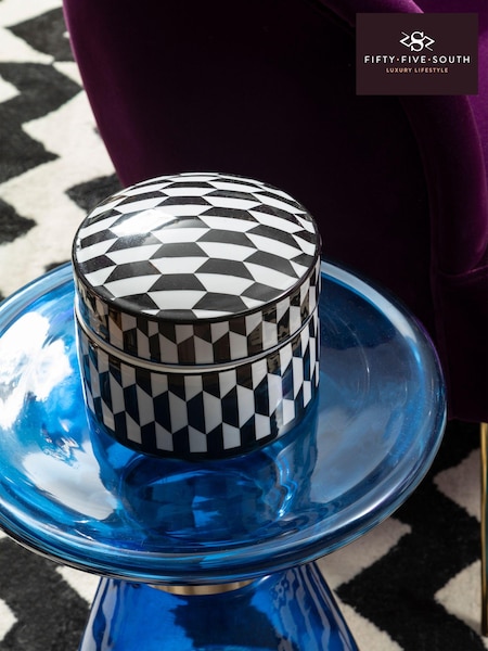 Fifty Five South Black White Marlo Ceramic Trinket Box with Lid (E83633) | £45