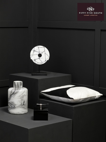 Fifty Five South Black/White Marmara Marble Sculpture on Iron Ornaments Stand (E83644) | £75