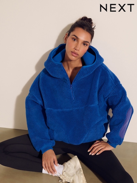Cobalt Blue Hooded Elbow Patch Borg Fleece Jacket (E83697) | £42