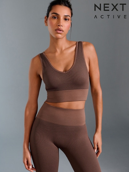 Chocolate Active Waffle Seamless Sports Bra (E83702) | £28