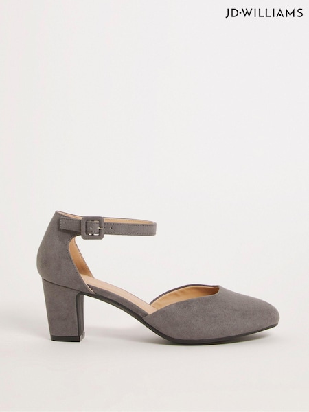 JD Williams Grey Wide Fit Two Part Heeled Shoes With Ankle Strap (E83769) | £38