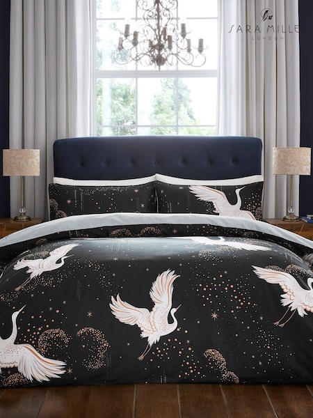 Sara Miller Ink Flying Cranes Duvet Cover and Pillowcase 100% Cotton Set (E83839) | £60 - £110