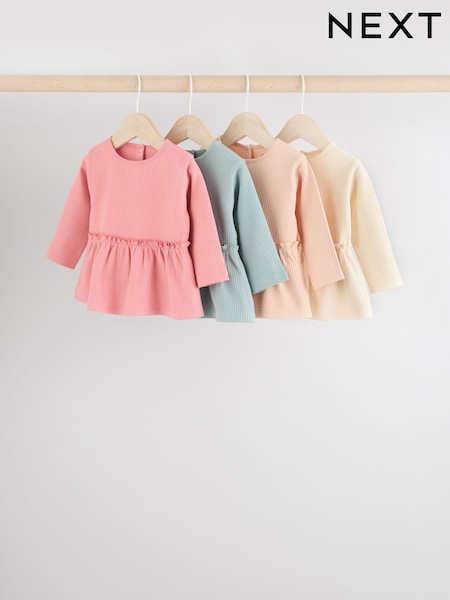 Blue/Pink Baby Long Sleeve Ribbed 100% Cotton Tops 4 Pack (E83874) | £20 - £22