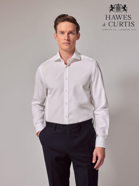 Hawes & Curtis Slim Fit 110 Year Anniversary 100% Cotton White Shirt With Embroidered Cuff (E84084) | £25