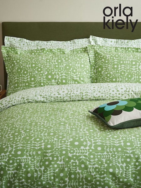 Orla Kiely Set of 2 Basil Green Criss Cross Stem Pillowcases (E84091) | £28