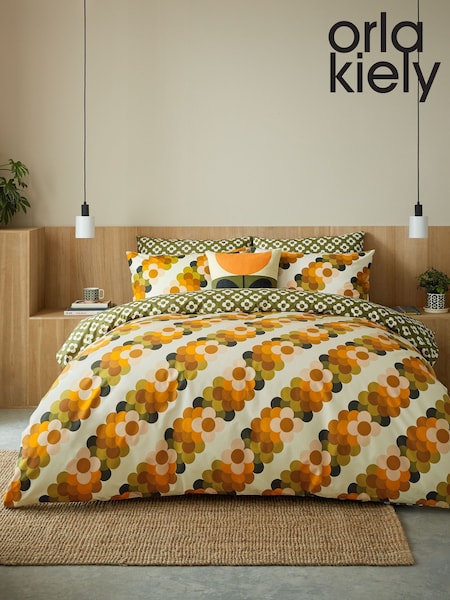 Orla Kiely Multi Retro Flower Stripe Duvet Cover and Pillowcase 100% Cotton Set (E84095) | £65 - £120