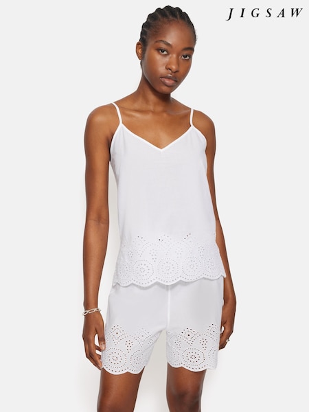 Jigsaw White Broderie Anglaise 100% Cotton Cami (E84251) | £35