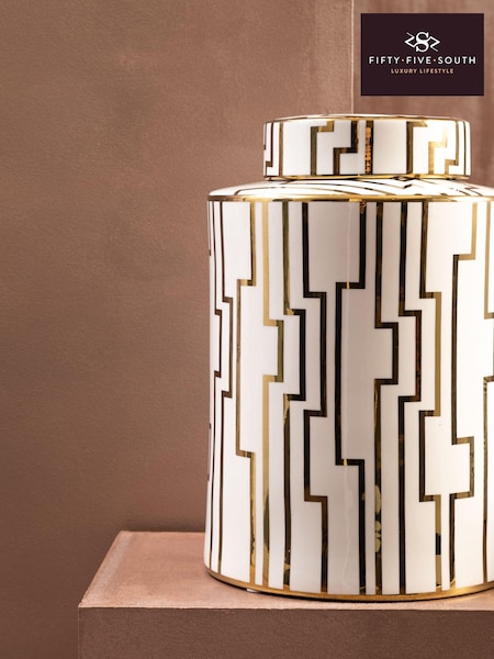 Fifty Five South White/Gold Kya Ceramic Jar with Lid (E84259) | £60 - £70