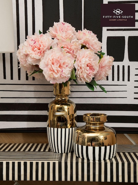 Fifty Five South Black White And Gold Cassia Stripe Vase (E84264) | £55 - £58