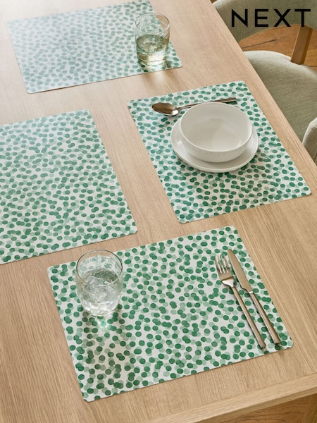 Set of 4 Sage Green Spot Wipeclean Placemats (E84417) | £12