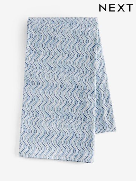Blue 100% Cotton Wave Geo Wipe Clean Tablecloth (E84422) | £28