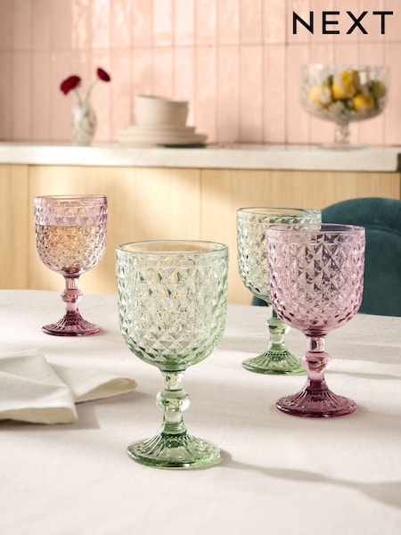 Set of 4 Multi Cassia Pressed Wine Glasses (E84428) | £18