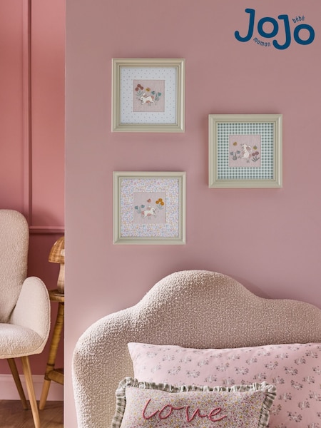 Jojo Maman Bébé Set of 3 Pink/Cream Embroidered Betsy Bunny Meadow Wall Art (E84448) | £34