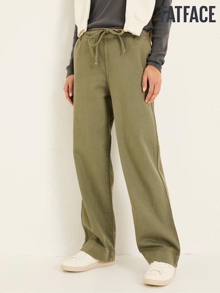 FatFace Ashby Khaki Green Wide Leg Trousers (E84514) | £55