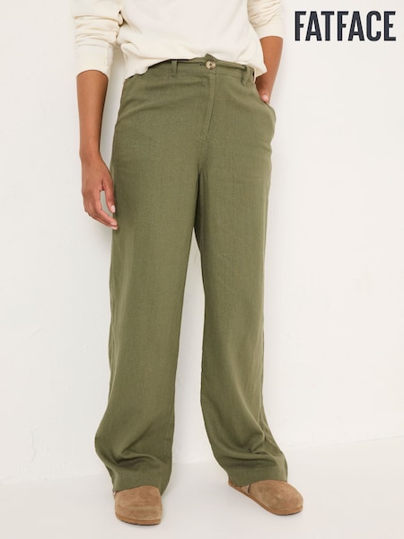 FatFace Ellie Khaki Green Linen Blend Trousers (E84518) | £69