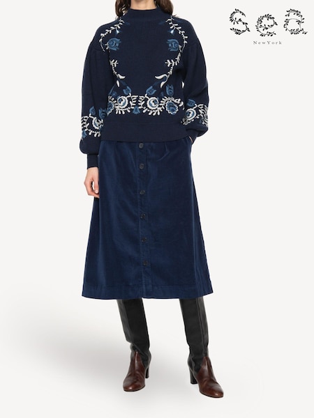 Sea New York Blue Inga Embroidery High Neck Jumper (E84579) | £250