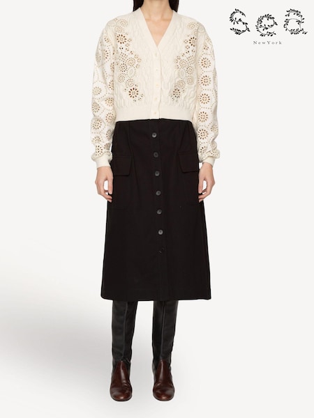 Sea New York Cream Lainey Embroidery Cardigan (E84581) | £335