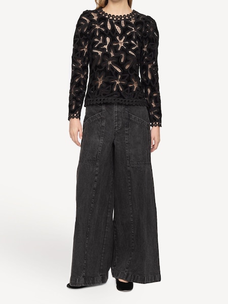 Sea New York Black Alice Embroidery Velvet Jumper (E84583) | £220