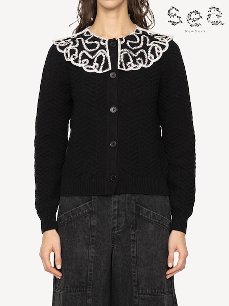 Sea New York Black Alice Embroidery Battenberg Cardigan (E84587) | £195
