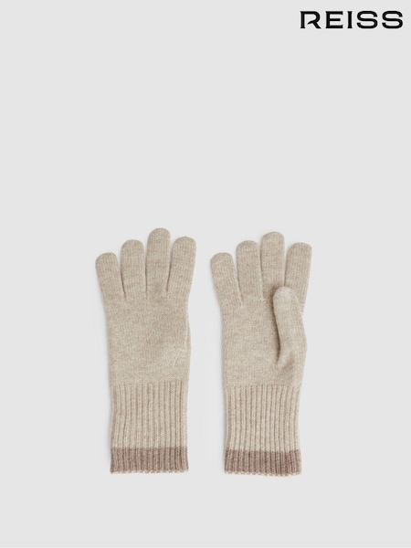 Reiss Taupe Florise Wool Blend Tipped Gloves (E84672) | £48