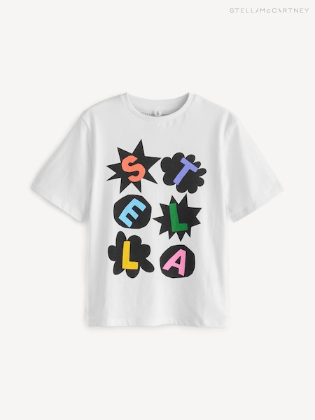 Stella McCartney Kids Abstract Shapes Logo White T-Shirt (E84740) | £28
