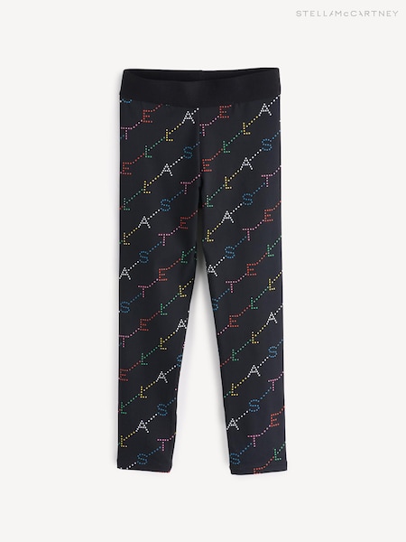 Stella McCartney Kids Multicolour All Over Logo Print Black Leggings (E84741) | £66