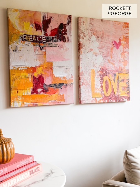 Rockett St George Set of 2 Pink/Orange Textured Canvas Wall Arts (E84878) | £60