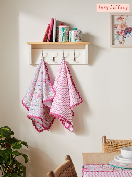 Lucy Tiffney Set of 2 Pink/Yellow Tea Towels (E84883) | £16