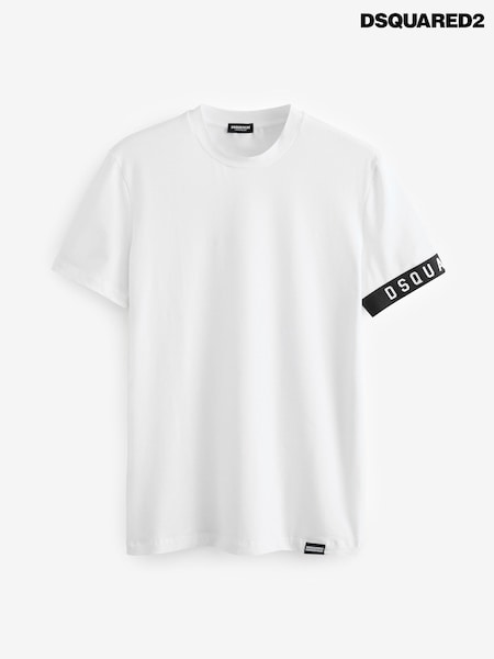 DSquared2 White Underwear Short Sleeve Stretch Cotton Jersey Band Logo T-Shirt (E84899) | £123