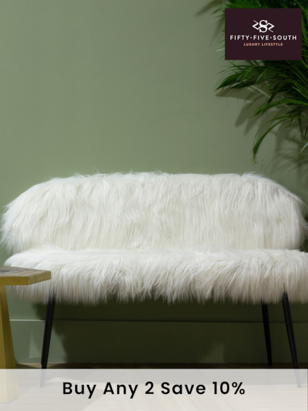 Fifty Five South White Sienna Faux Fur Sofa with Black Legs (E84909) | £400