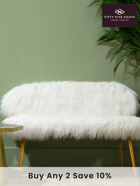 Fifty Five South White Sienna Faux Fur Sofa with Gold Legs (E84917) | £430