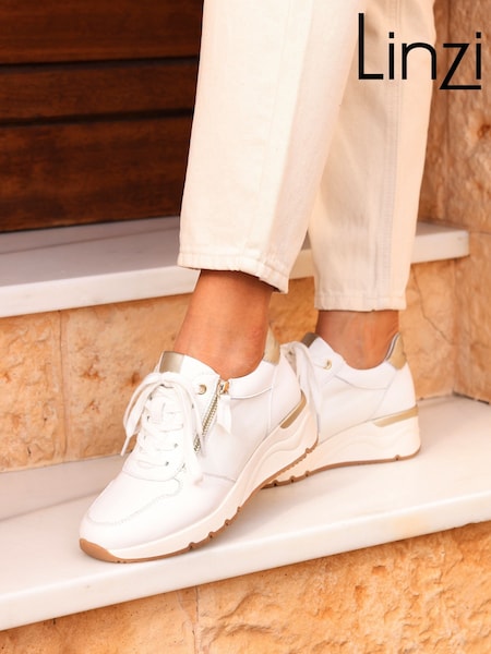 Linzi White Kyla Lace Up Trainers With Side Zip Detail (E84929) | £40