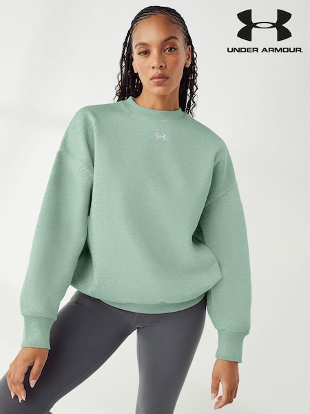 Under Armour Green Oversized Rival Fleece Crew Sweatshirt (E84985) | £50