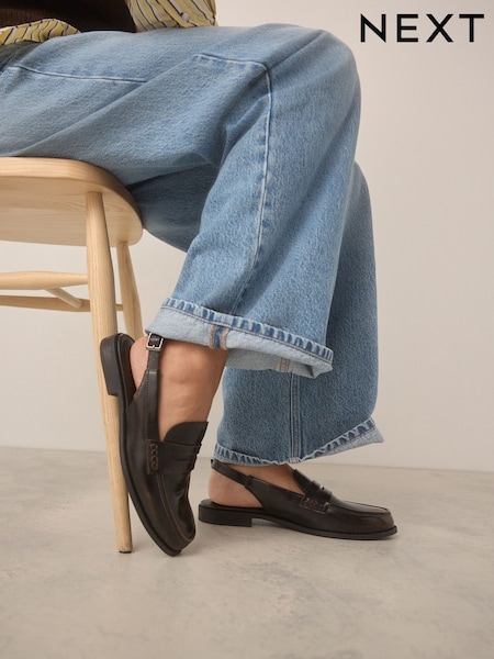 Brown Brush-Off Standard Fit Forever Comfort® Round Toe Slingback Loafers (E85089) | £36