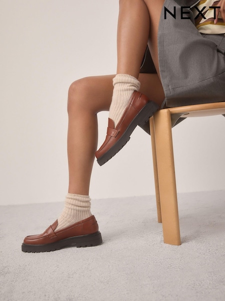 Tan Brown Standard/Wide Fit Forever Comfort® Chunky Loafers (E85108) | £36