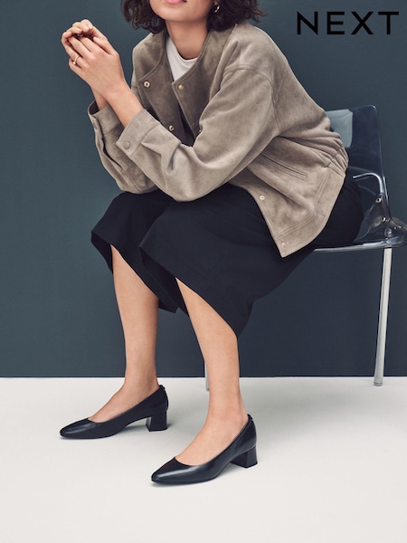 Black Standard/Wide Fit Forever Comfort® Leather Court Shoes (E85122) | £62