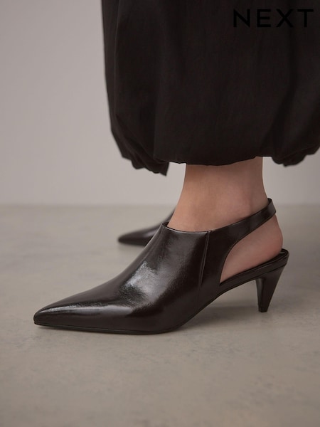 Chocolate Brown Standard Fit Forever Comfort® Point Toe Sling Back High Cut Heels (E85125) | £38