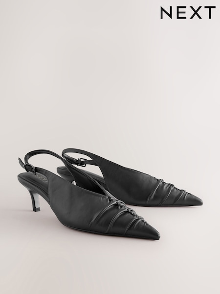 Black Standard Fit Forever Comfort® Point Toe Ruched Slingback Heels (E85136) | £38
