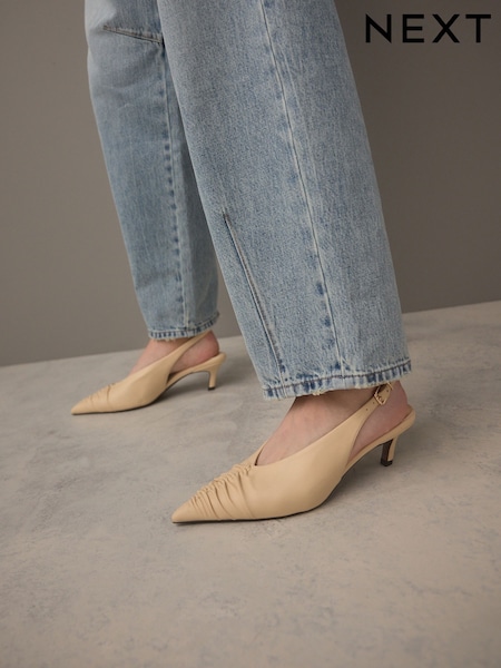 Buttermilk Yellow Standard Fit Forever Comfort® Point Toe Ruched Slingback Heels (E85141) | £38