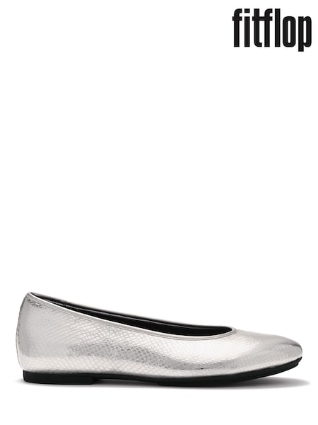 Silver - Fitflop Delicato Snake Metallic Ballerinas