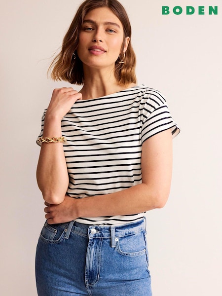 Boden Cream Supersoft Boat Neck T-Shirt (E85492) | £25