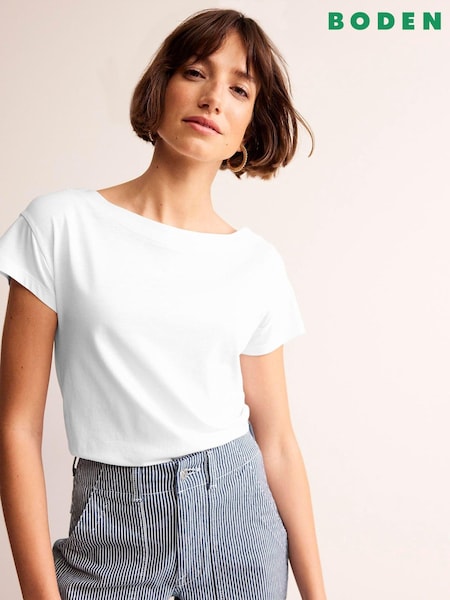 Boden White Supersoft Boat Neck T-Shirt (E85494) | £25