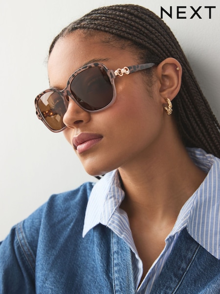 Brown/Cream Polarised Large Square Sunglasses (E85762) | £13