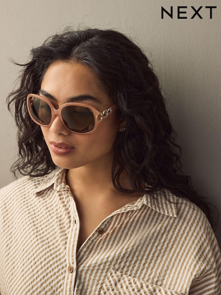 Caramel Brown Arm Detail Square Sunglasses (E85766) | £16